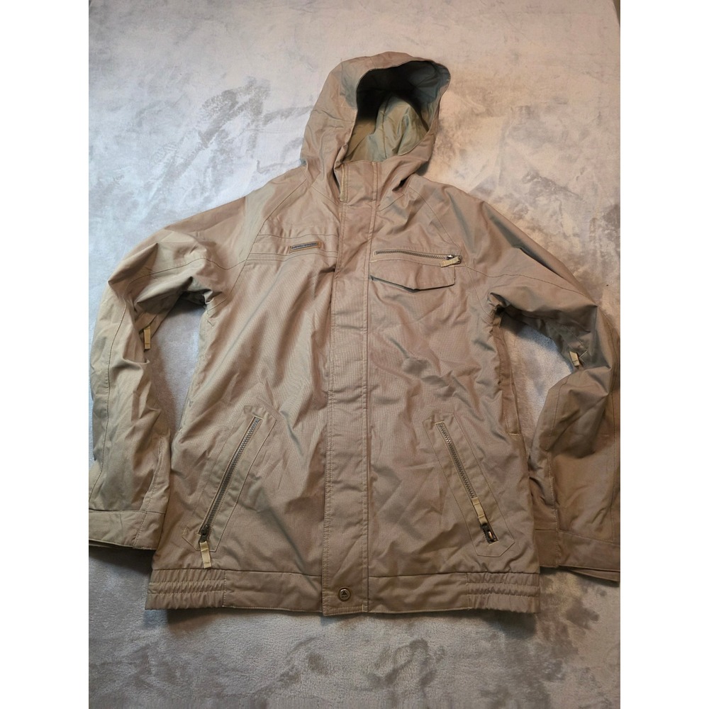 Burton Dryride Snowboard Jacket Mens Tan Khaki Size M Hooded Ski Coat RN87380